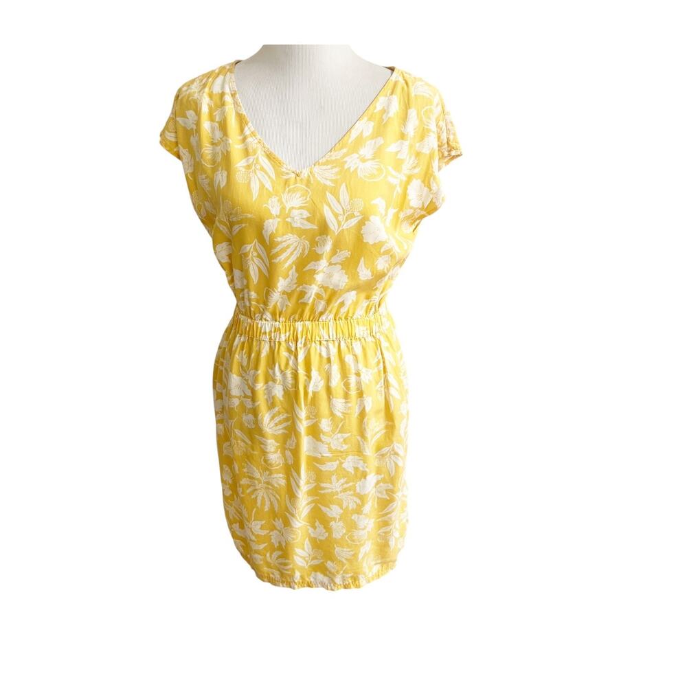 Patagonia June Lake Dress Womens Small Yellow Floral Cap Sleeve V Neck Bohemian